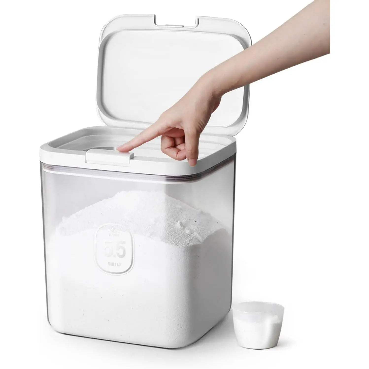 5.5L/12Lbs Laundry  Detergent Container with Lid |  Clear Pods Dispenser with -Press Lid and Measuring Cup 200oz (270 Pods)