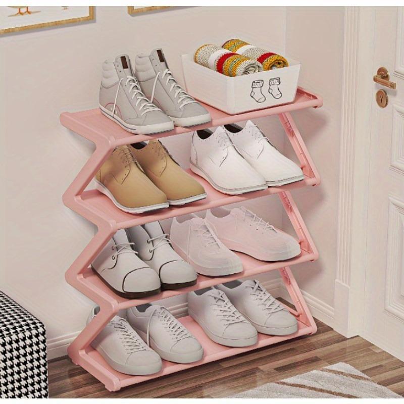4-Tier Z-Shaped Shoe Rack, Shoe Shelf Organizer, Easy Assembly No Tools Required, Plastic Stackable Storage Box, Space-Saving Floor Design