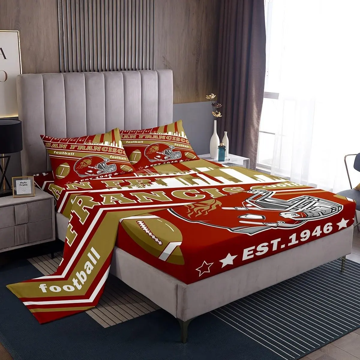 Feelyou Full Size Football Rugby Sports City Themed Bed Sheets Set for Boys Women Men