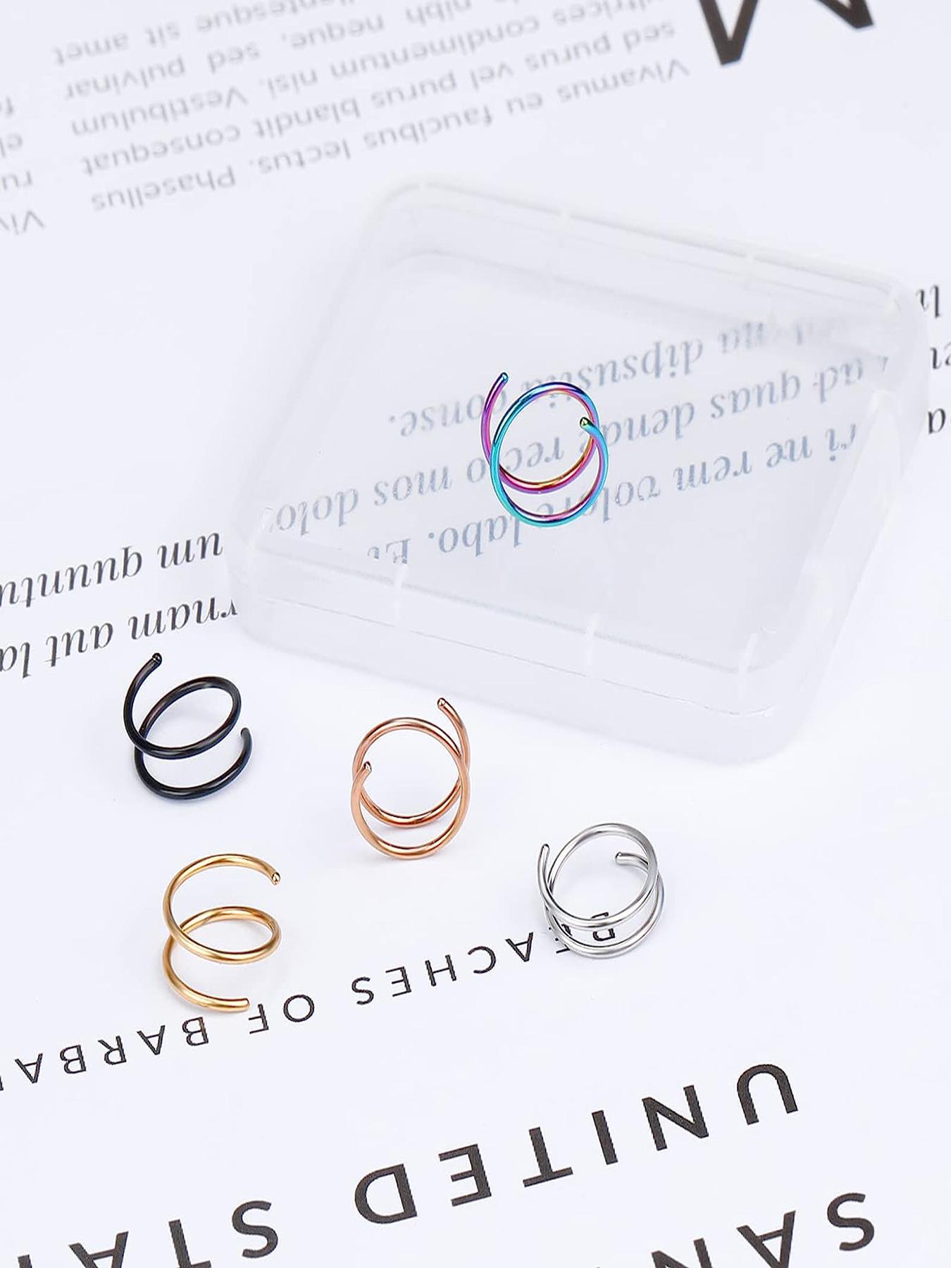 Casual 5pcs Colorful Stainless Steel Double Hoop Nose Rings, Nose Cuff, Nose Piercing Jewelry For Women And Men, Fashionable Body Jewelry Gift For Any Occasion