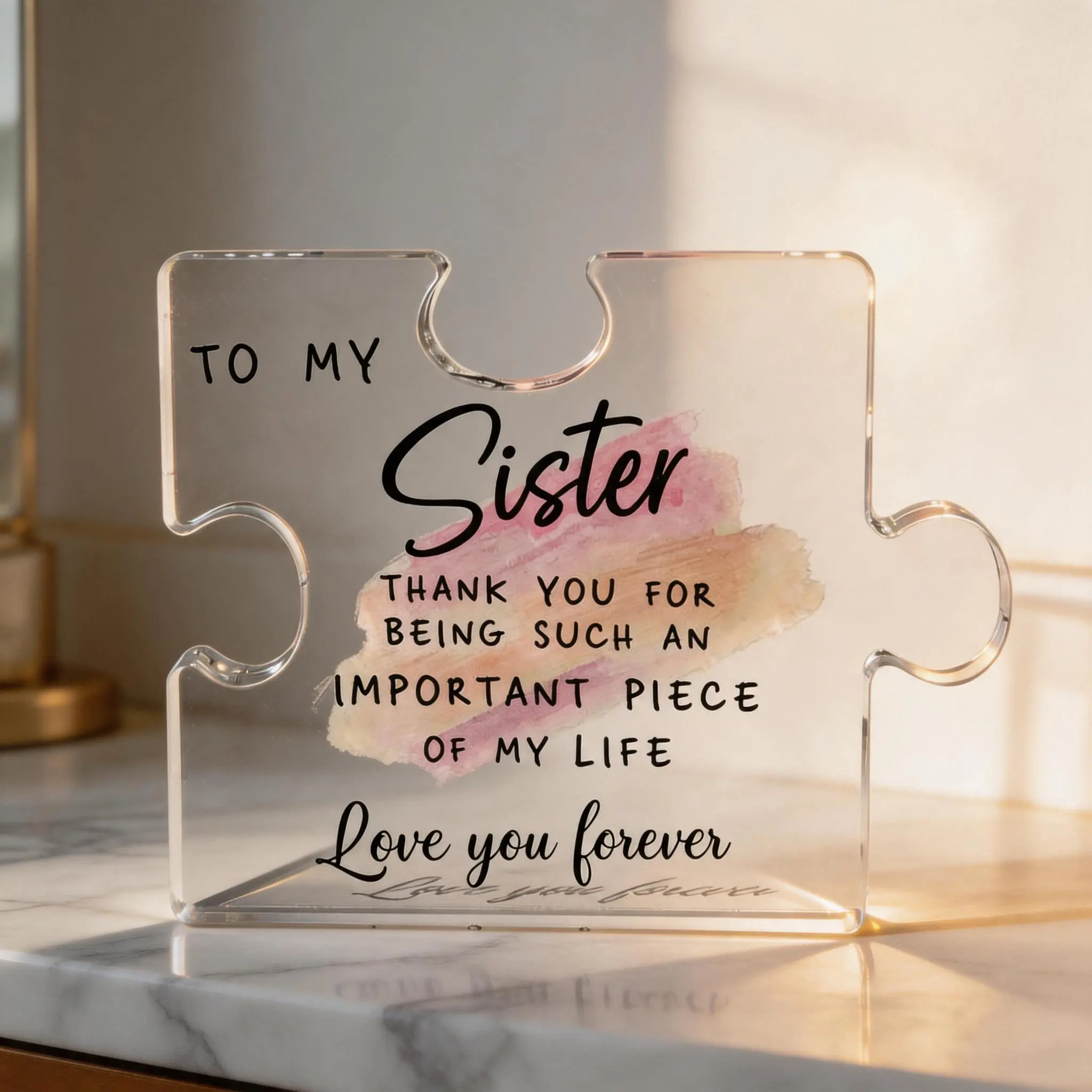 0.6 Inches Thick Acrylic Puzzle-Style Plaque Keepsake - 4.8"x4" (12cmx10cm) 2D Flat Ornament, Acrylic Sign, Tabletop Decor, Sisters Birthday Gift (Home & Festive Party Supplies)