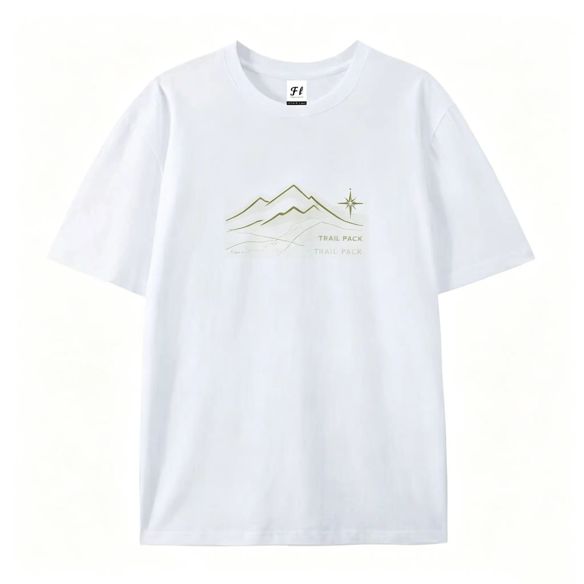 Women's Pure Cotton Round Neck Hiking Tee - SummerVibes "Trail Pack", Minimalist Mountain Print Line Art, Compass Star Design, Nature Adventure Top, Ideal Gift For Hikers