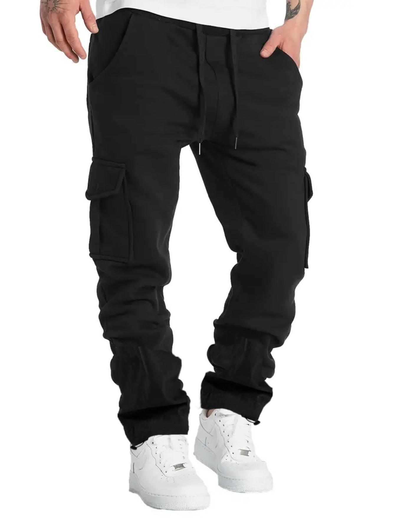 Men's Loose Plain Pocket Drawstring Waist Straight Leg Sweatpants, Casual Soft Comfortable Pants for Daily Wear, Men's Fall & Winter Trousers, Sports Bottoms