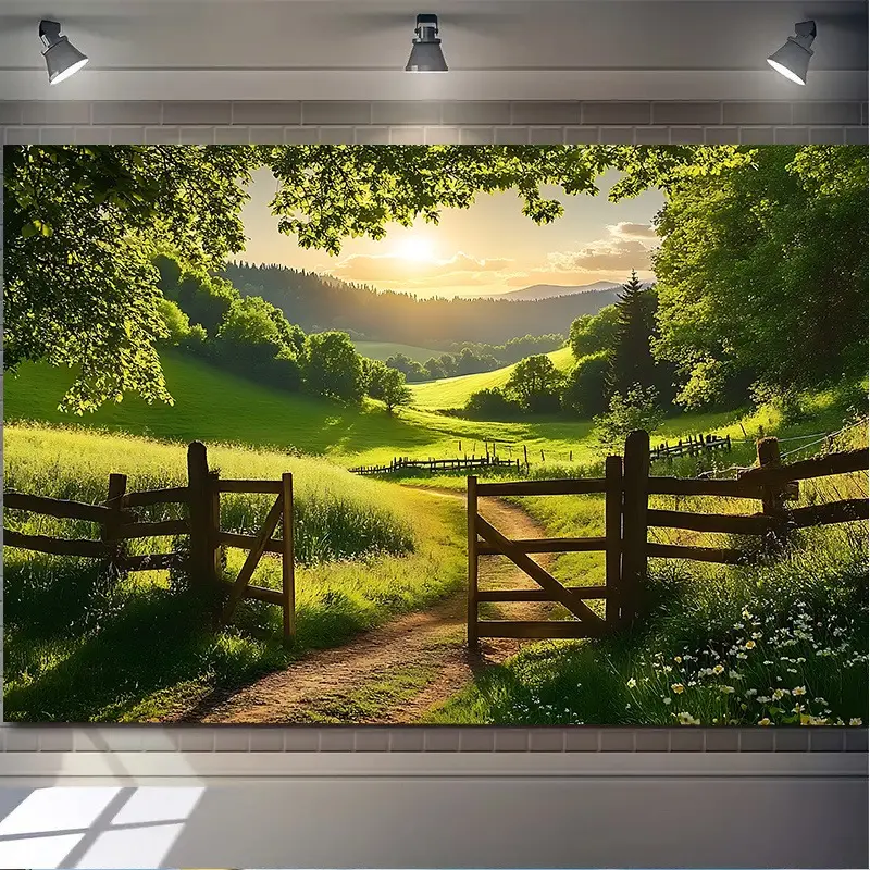2D Flat Garden Fence Banner | Lush Greenery & Rustic Wooden Fence Backdrop for Backyard, Patio, Garden Party, Photo Booth & Event Decor | Single-Sided Polyester | Metal Grommets for Easy Hanging