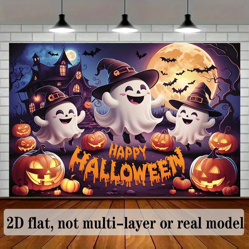 Cozy Preppy Letters Haunted House-Pumpkins Polyester Halloween Backdrop, Hanging Party Banner Tapestry for Party Theme Family Events, Autumn Trick-or-Treat Room Wall Decor & Photography Prop, Multicolored