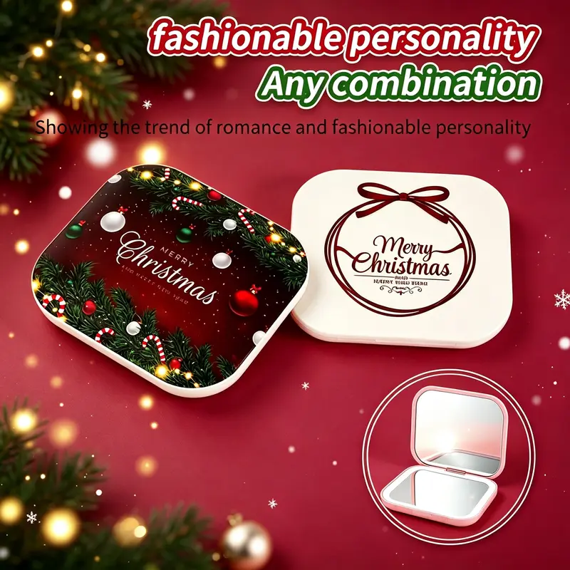 New Christmas Gift Party Favor, Portable Handheld Makeup Mirror with LED Light, Rechargeable, Multiple Colors Available, Lighted Hand Mirror