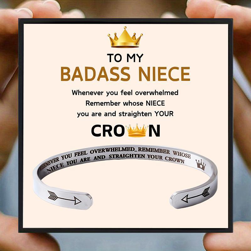 Stainless Steel Bracelet with Gift Card & Gift Box, 1 Set Badass Niece Themed Bracelet, Personalized Jewelry, Birthday Gift, Valentine's Day Gift