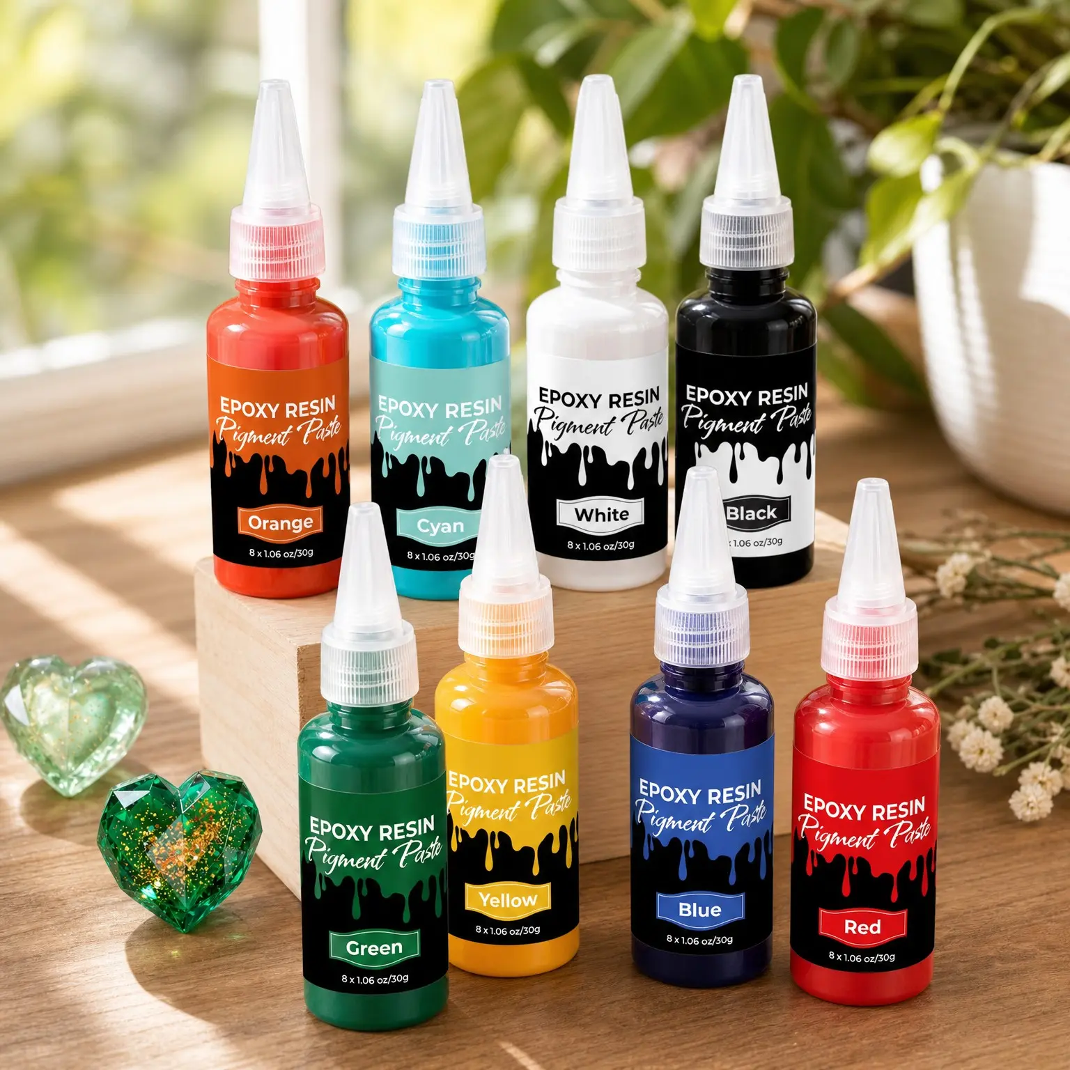 8-Color Resin Pigment Paste, 8 x 1.06oz Concentrated Epoxy Resin Color Pigment for Translucent to Opaque Coloring - Easy Mix, for Jewelry, DIY Crafts, River Tables(Gift)