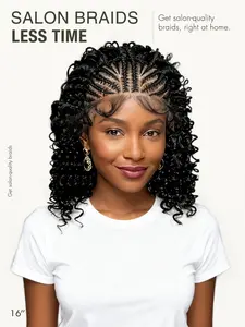 13x6 HD Lace Front Pre Braided Synthetic Wigs for Women, 16 Inch Natural Deep Wave Cornrow Braided Wigs, Ready to Wear