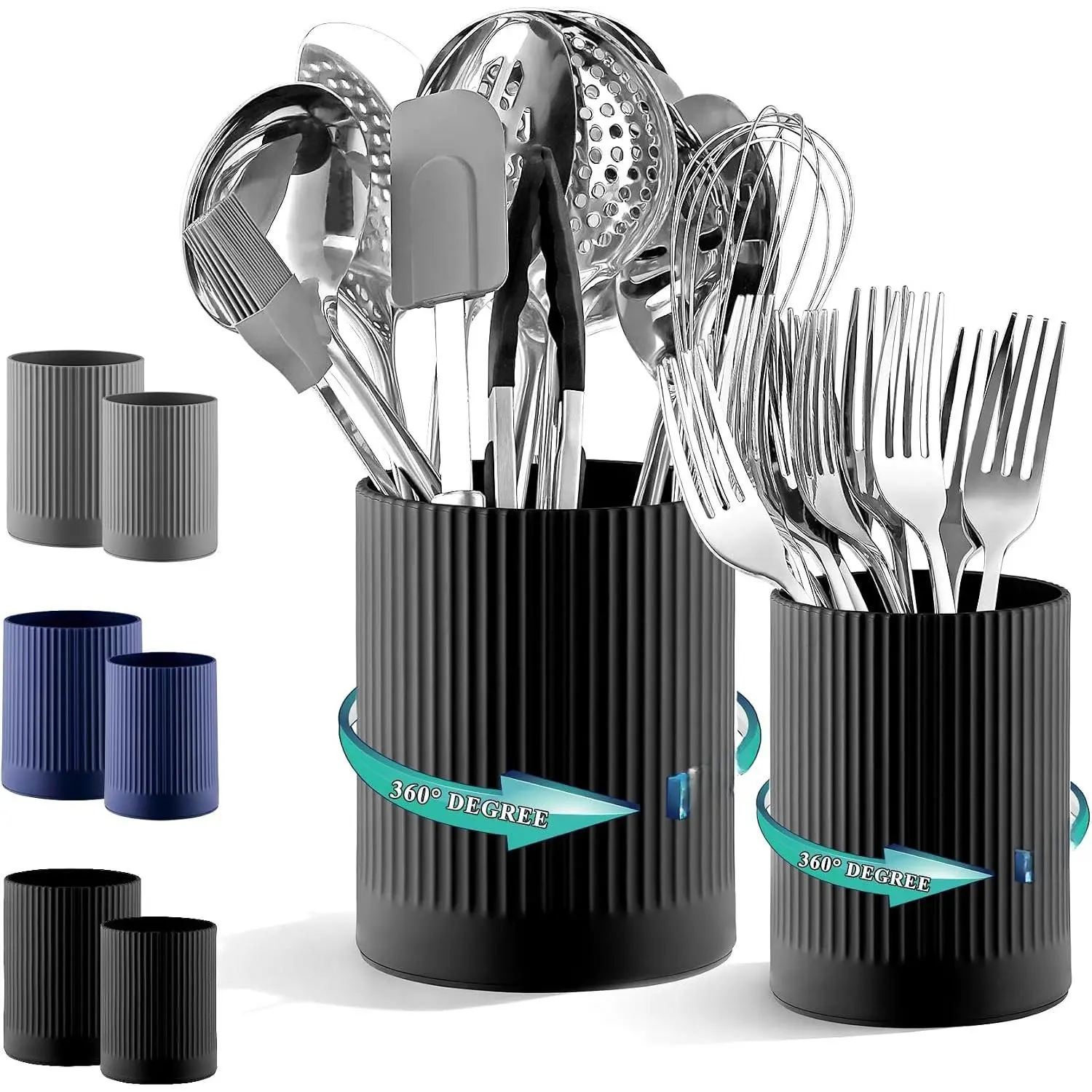 Cooking Utensils Holder 2 count, 360° Rotating Heavy Duty Plastic Kitchen Utensil Holder for Countertop, The Small Utensil Crock for Cutlery Silverware,  Brush, Desk Pencil Pen