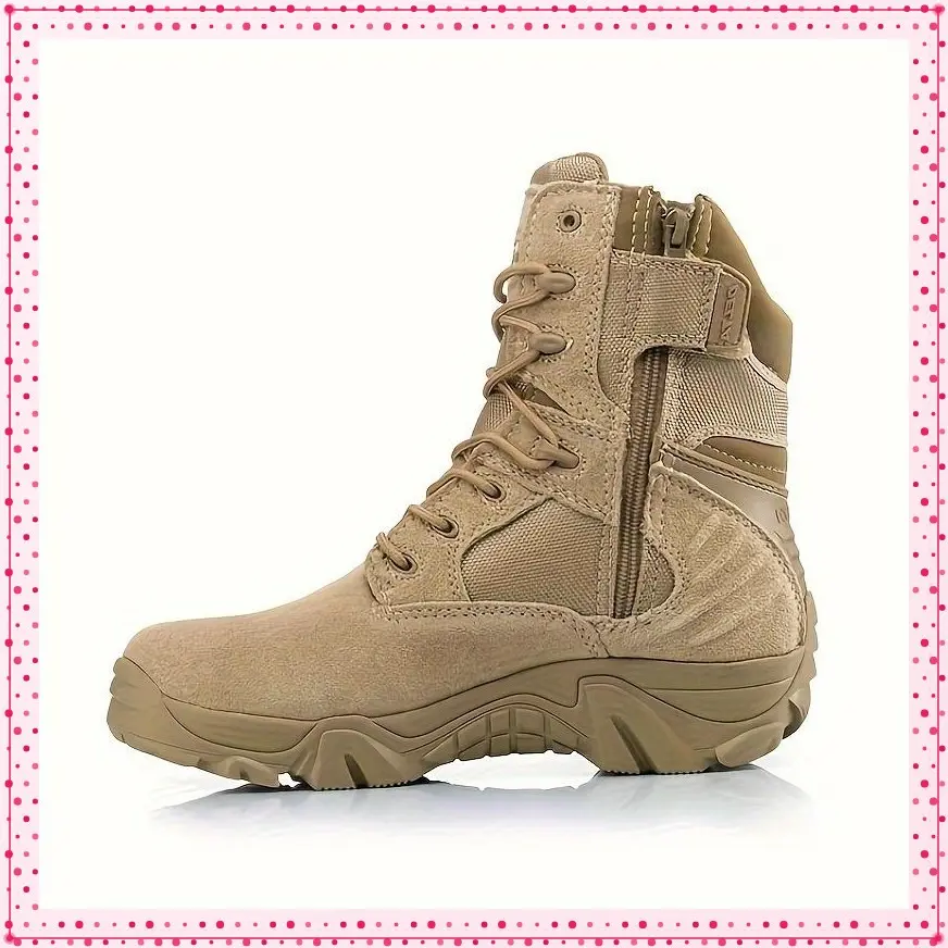Tactical High-Top Boots - Desert Tan, Breathable & Durable Outdoor Hiking & Climbing Boots with Non-Slip Rubber Soles, Comfortable for Men, Outdoor Footwear | Breathable Boots | Rubber Base Boots