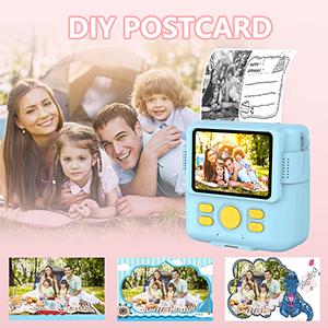 Kids' Compact Instant Print Camera - 1080P HD Digital Video Camera, 3-12 Age Christmas/Birthday Gifts, 3 Rolls Photo Paper, 32GB Card, Lanyard, Type-C USB, Colorful Pens, Large Screen, Soft Plastic Portable Toy - Blue