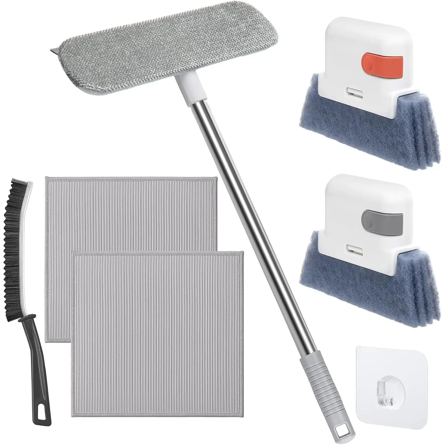 Window Screen Cleaner & Track Cleaning Kit-Mesh Screen Cleaner Brush with Extension Pole,Window Sill and Track Cleaner Tool Washing Equipment,28″Detachable Long- Handle,Wet&Dry -Use
