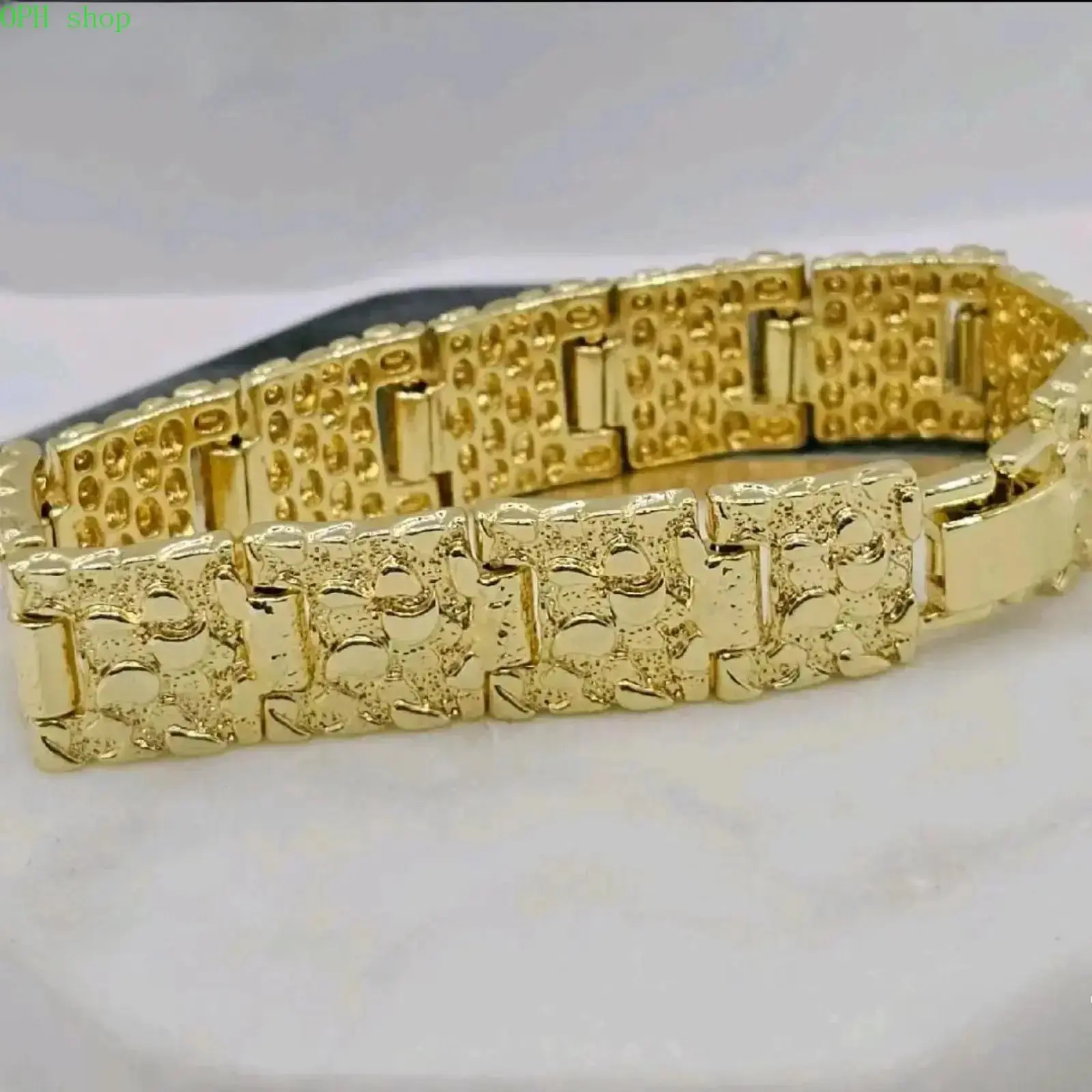 Men's High Quality Fashionable Nugget Bracelet, 15mm Chunky Link Chain, 7-8in Gold-Plated Stainless Steel, Tarnish-Free Male Jewelry, Casual Gift for Him, Daily Wear