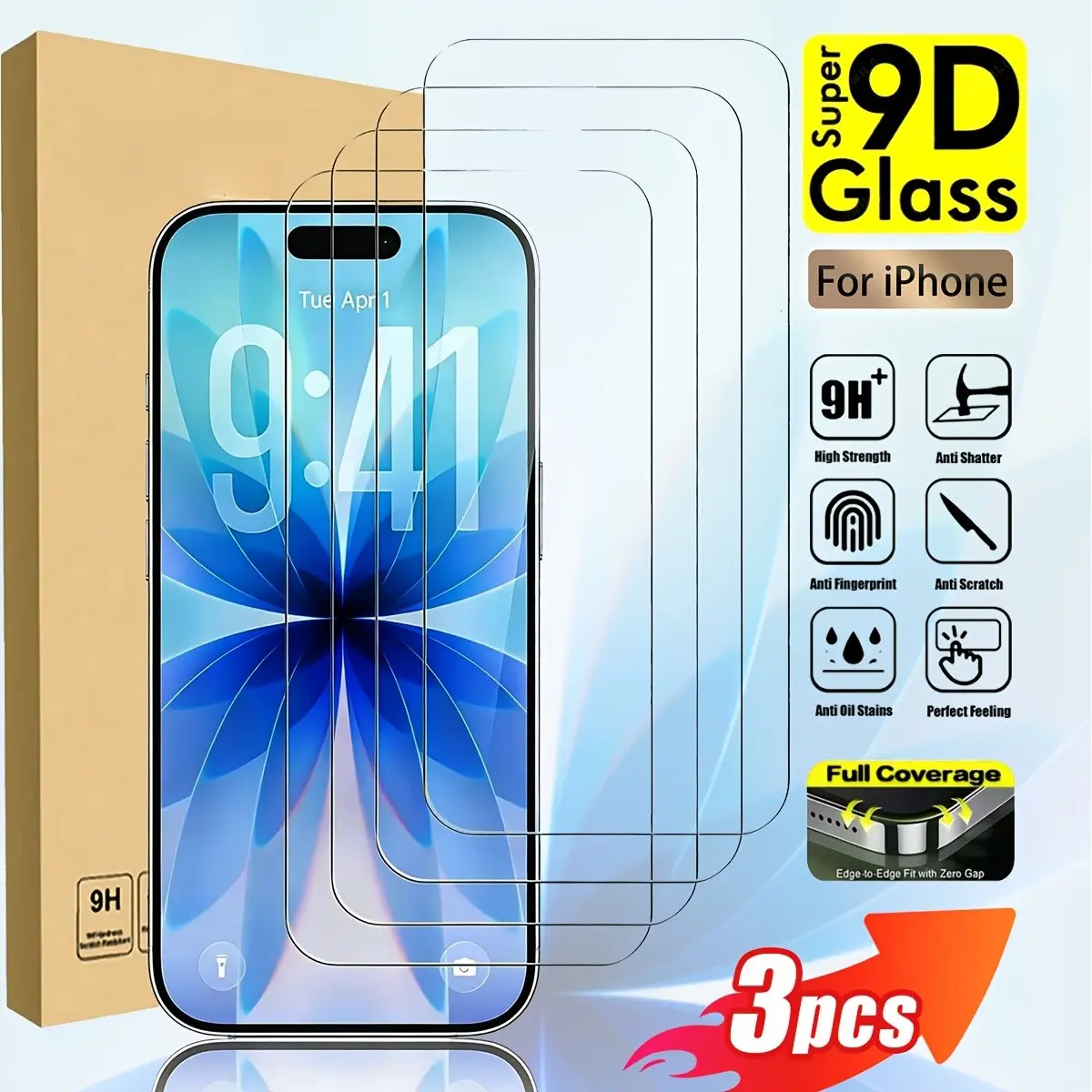Iphone17 Series Bestselling 9D HD Tempered Glass Film 3-Pack, Ultra-Thin 0.3mm Waterproof Oil-Resistant Scratch-Proof Screen Protector
