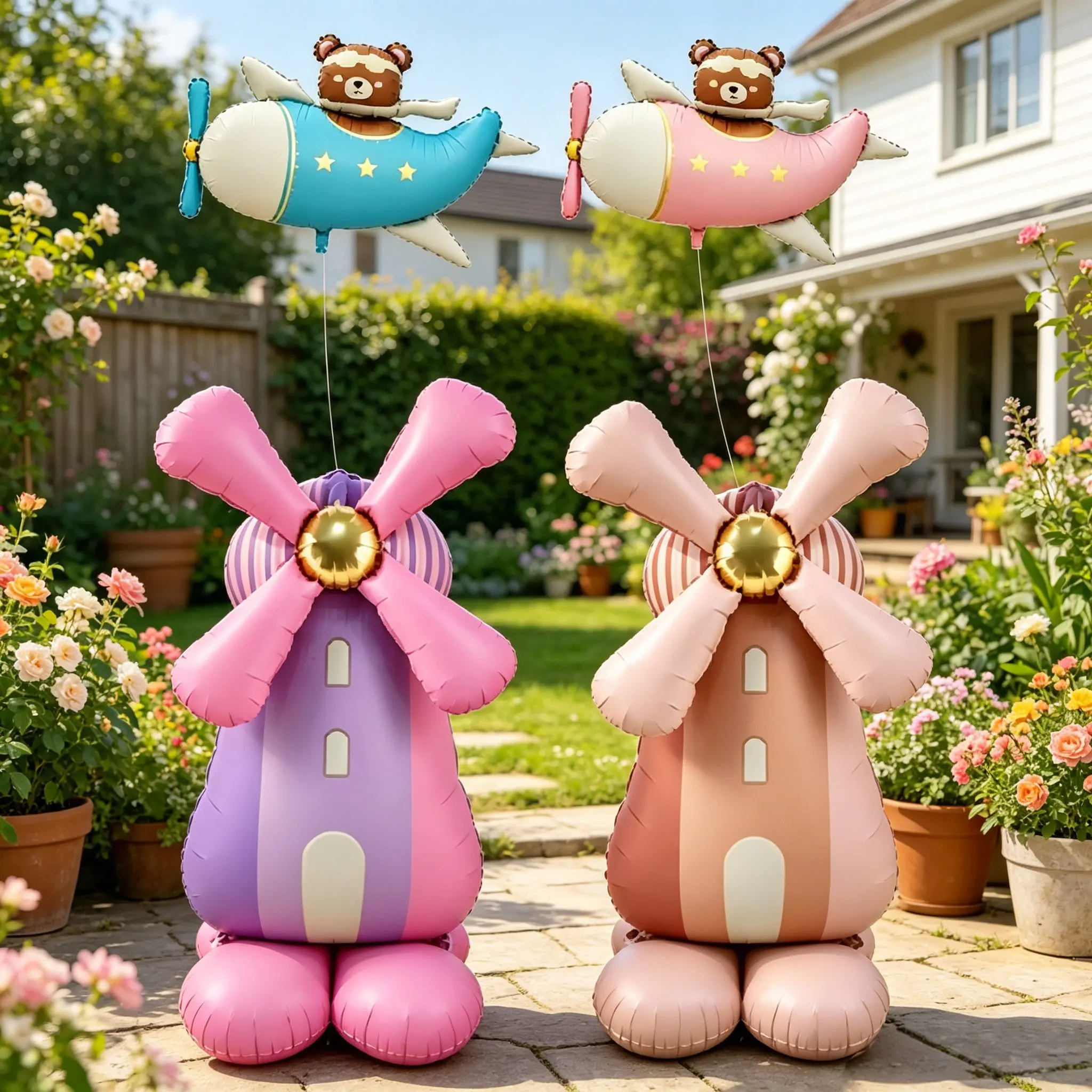 6-Piece Farm Windmill Bear Airplane Aluminum Foil Balloon Set, Large 55-Inch Balloons, Party Decor, Holiday Decoration