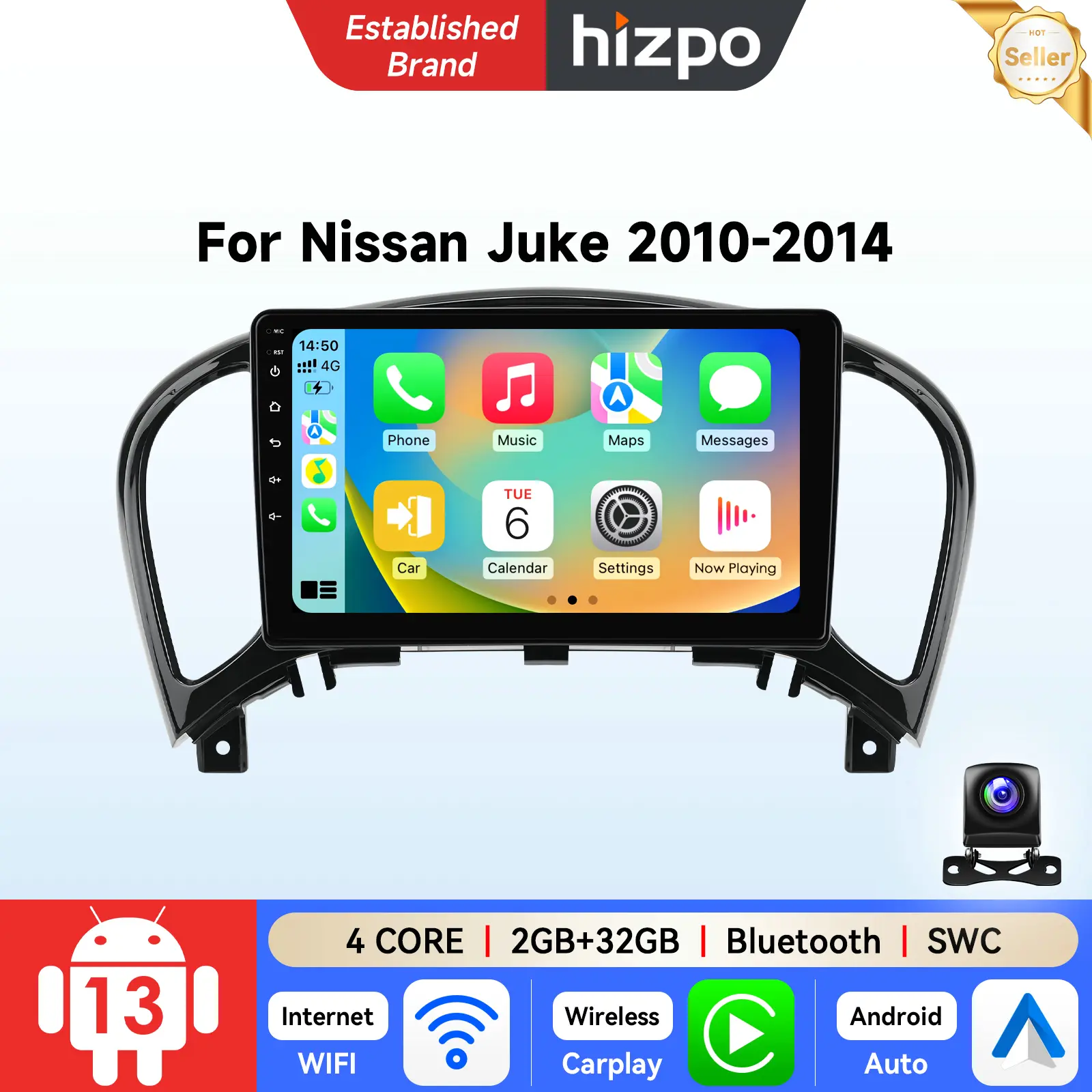 Hizpo Android 13 Car Stereo Radio for for Nissan Juke YF15 2010 - 2014 9" HD IPS Touchscreen GPS Navigation Wireless CarPlay & Android Auto