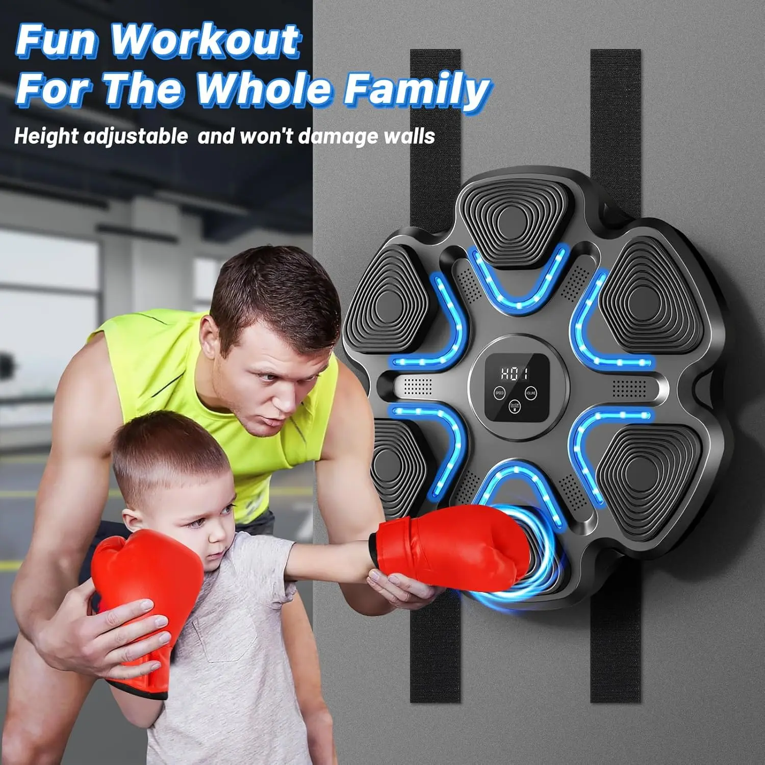 Music Boxing Machine, Interactive Punching Trainer with Boxing Gloves, Large Size Wall Mounted Electronic Boxing Target for Adult Kids, 9 Modes & 9 Speeds