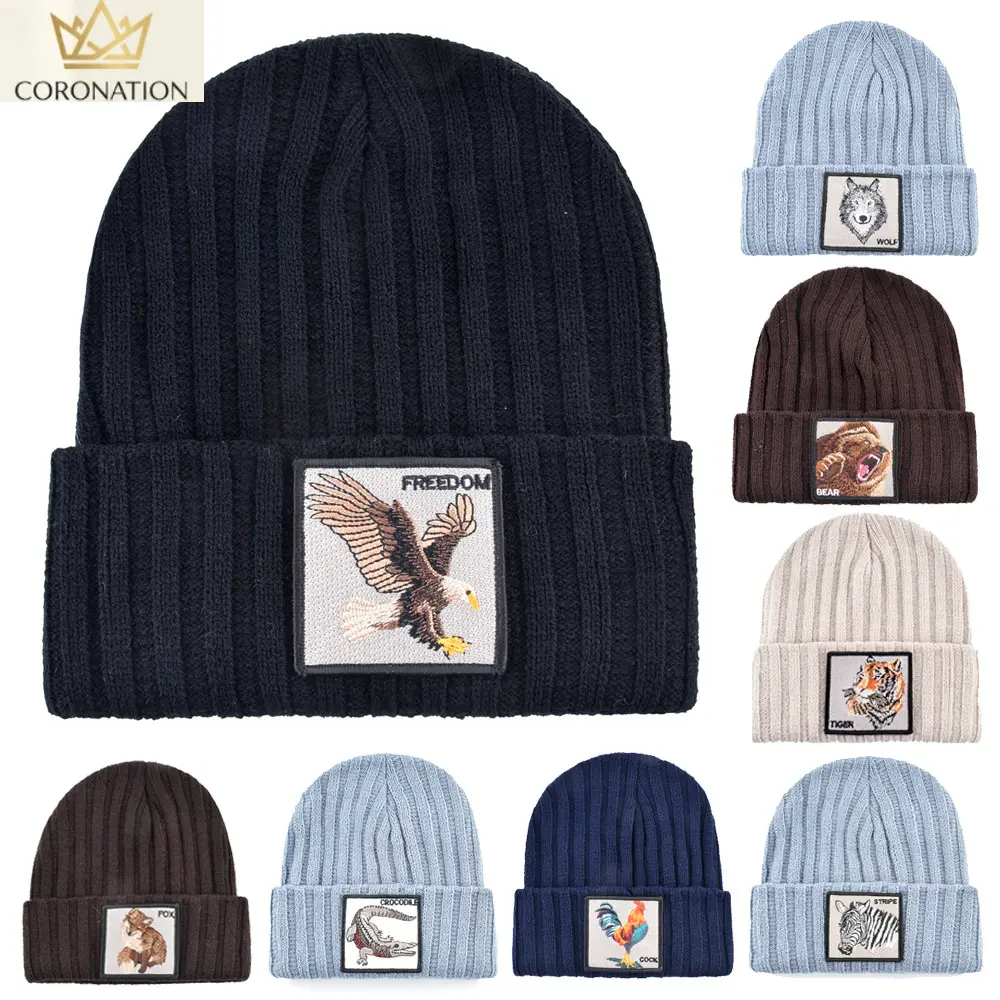 Winter Beanie Hat for Men & Women, Wolf Embroidered Knit Cap, Vintage Outdoor Winter Hat, Soft Warm Stretchy Wool-Blend Skull Cap for Cold Weather, Hiking, Camping, Travel & Everyday Wear