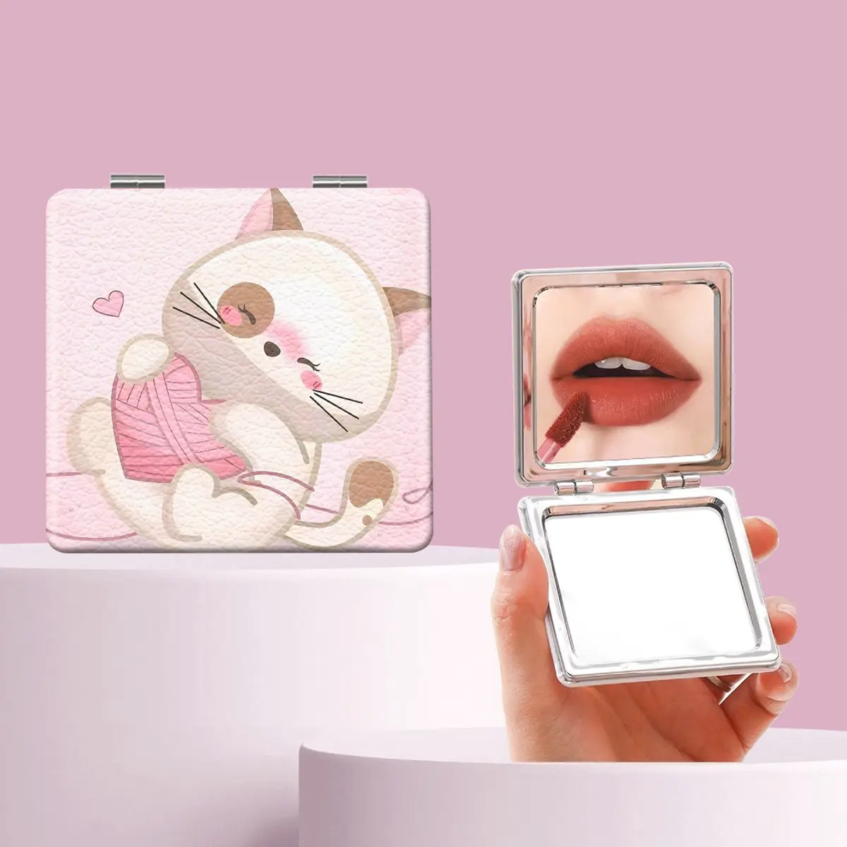 Cute Cat Heart Makeup Mirror, Foldable Mini Handheld Mirror, Perfect for All Occasions, Ideal Gift for Sisters, Friends, Girls, Weddings