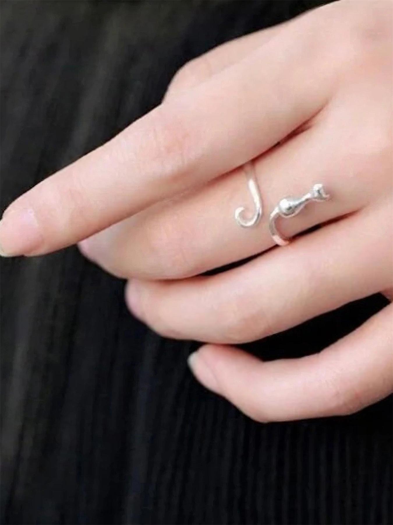 Cute Cat Design Animal Feature Cuff Ring, Adjustable Rings, Copper Material, Accessories for Women & Girls, Jewelry for Party, Daily Clothing Decor, Jewelry for Anniversary Gift, Jewelry For Birthdays, Adjustable Fit