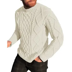 Men's Slim Fit Crewneck Pullover Sweater Winter Casual Chunky Cable Knit Comfort Heavy Long Sleeve Sweaters Knitwear Menswear