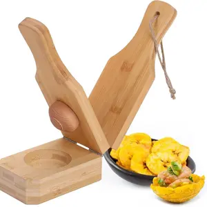 Bamboo Tostones Plantain Press Plantain Smasher Maker - Authentic Caribbean Flavor, 2-in-1 Tostones and Plantain Cups, Perfect for Tostones and Stuffed Plantains,6.8 * 3 * 2.36inch