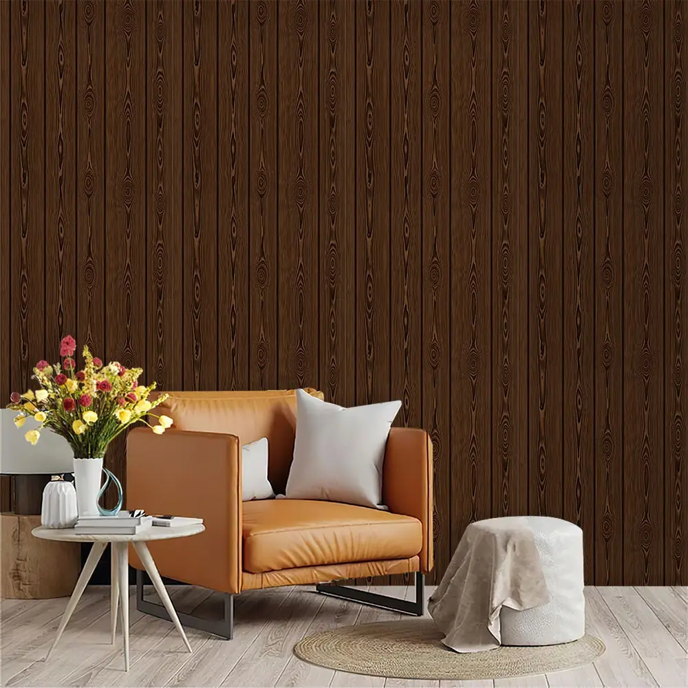 Deep Vertical Wood Grain Wallpaper, PVC Material, Self-Adhesive, Mould-Proof, Ideal for Living Room, Kitchen, Bedroom Decor