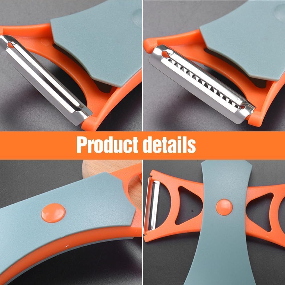 2-in-1 Stainless Steel Multifunctional Kitchen Peeler Utensil - 13.5x8.5cm Tool with Peeling Blade and Serrated Blade for Fruits, Potatoes, Utensils