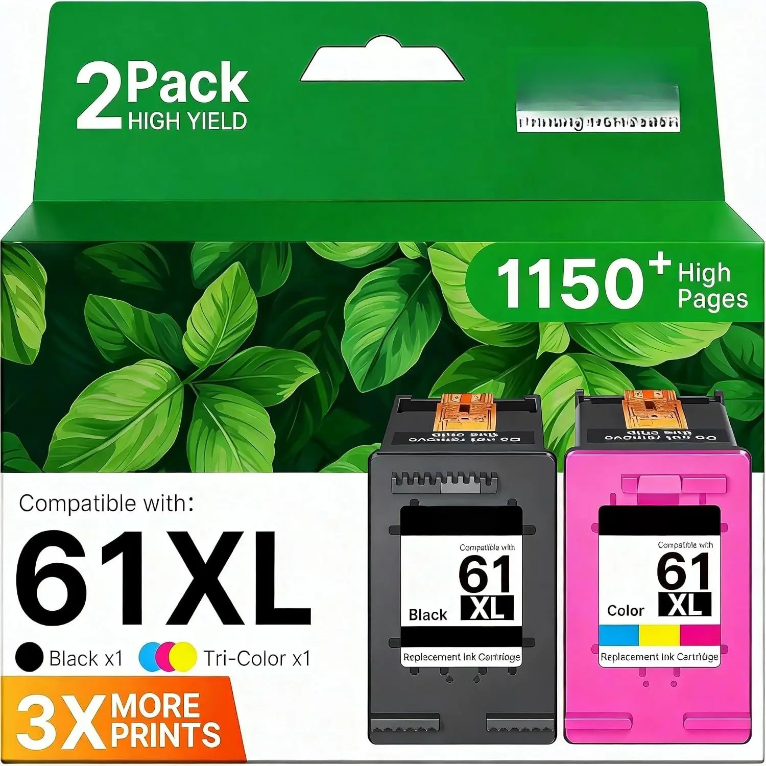 61XL Ink Cartridges  for  61 Ink  Combo Pack 61XL Works with  Envy 4500 4502 5530 Deskjet 2540 3510 OfficeJet 4630 Printer (1 Black, 1 Tri-Color, 2-Pack)