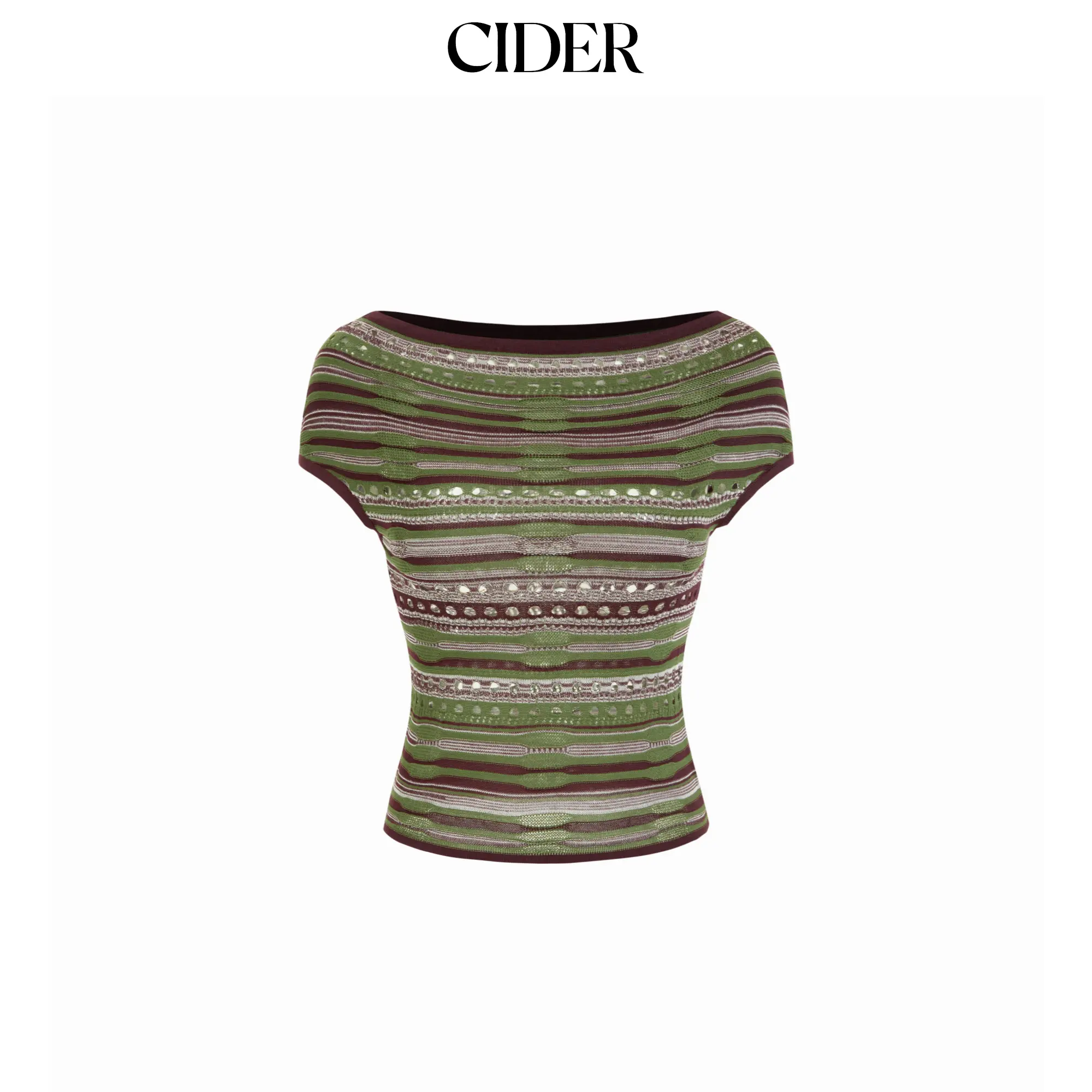 Cider Knit Striped Pointelle Off-Shoulder Short Sleeve Top SummerWins SummerFinds