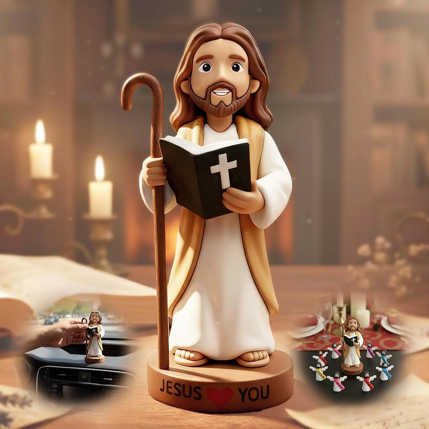4"  Loves You Figures, Durable  for  Dashboard Action  Figurine for Christ Religious