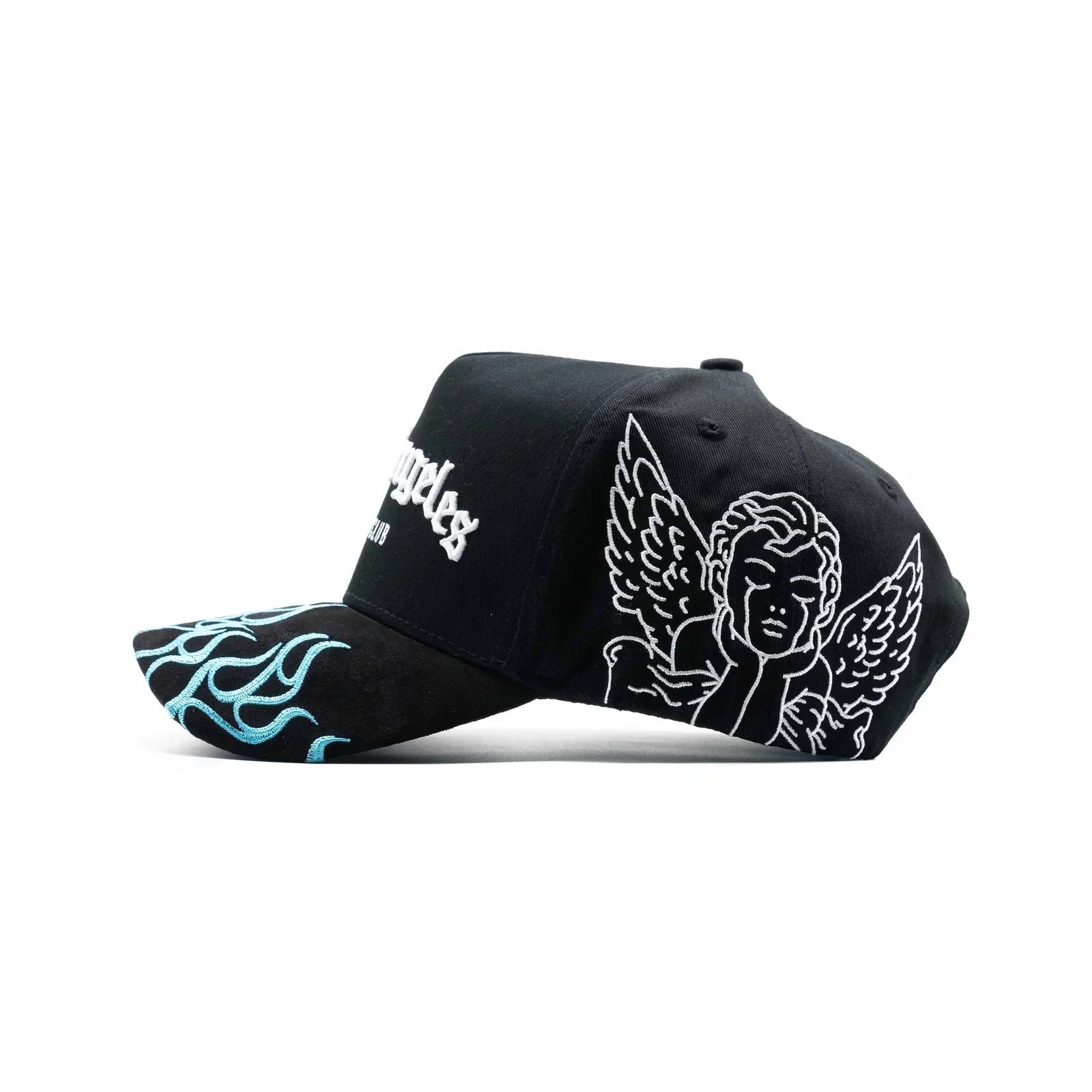 Dandy Hats Los Angeles Dandy Club Premium Streetwear Snapback – Black Adjustable Unisex Hat for Men & Women Featuring Bold Embroidery and Flame Brim Detail Inspired by Modern Street Fashion