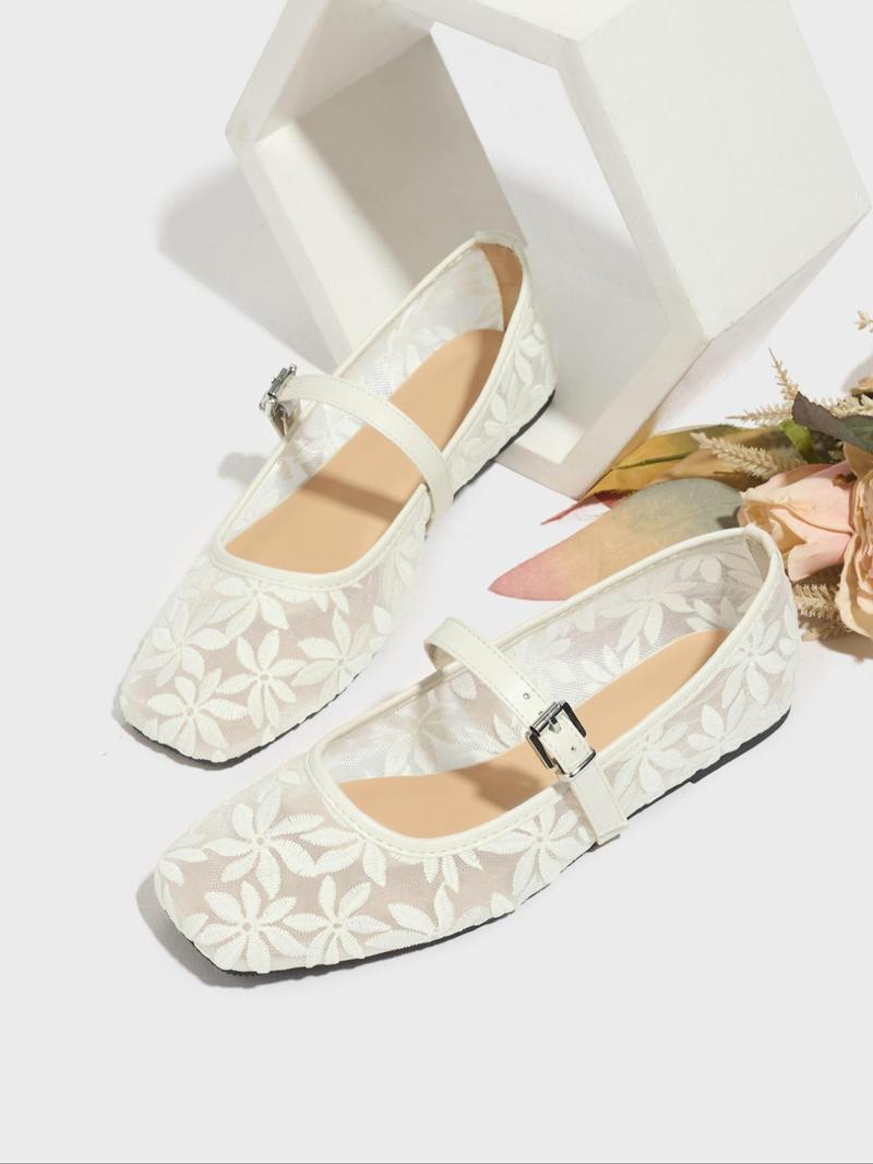Women's Elegant Lace Pattern Ballet Flats, Ballerina Flats, Fashionable Pointed Toe Flat Shoes for Summer, Lightweight Breathable Comfortable Shoes for Daily Wear, Girl
