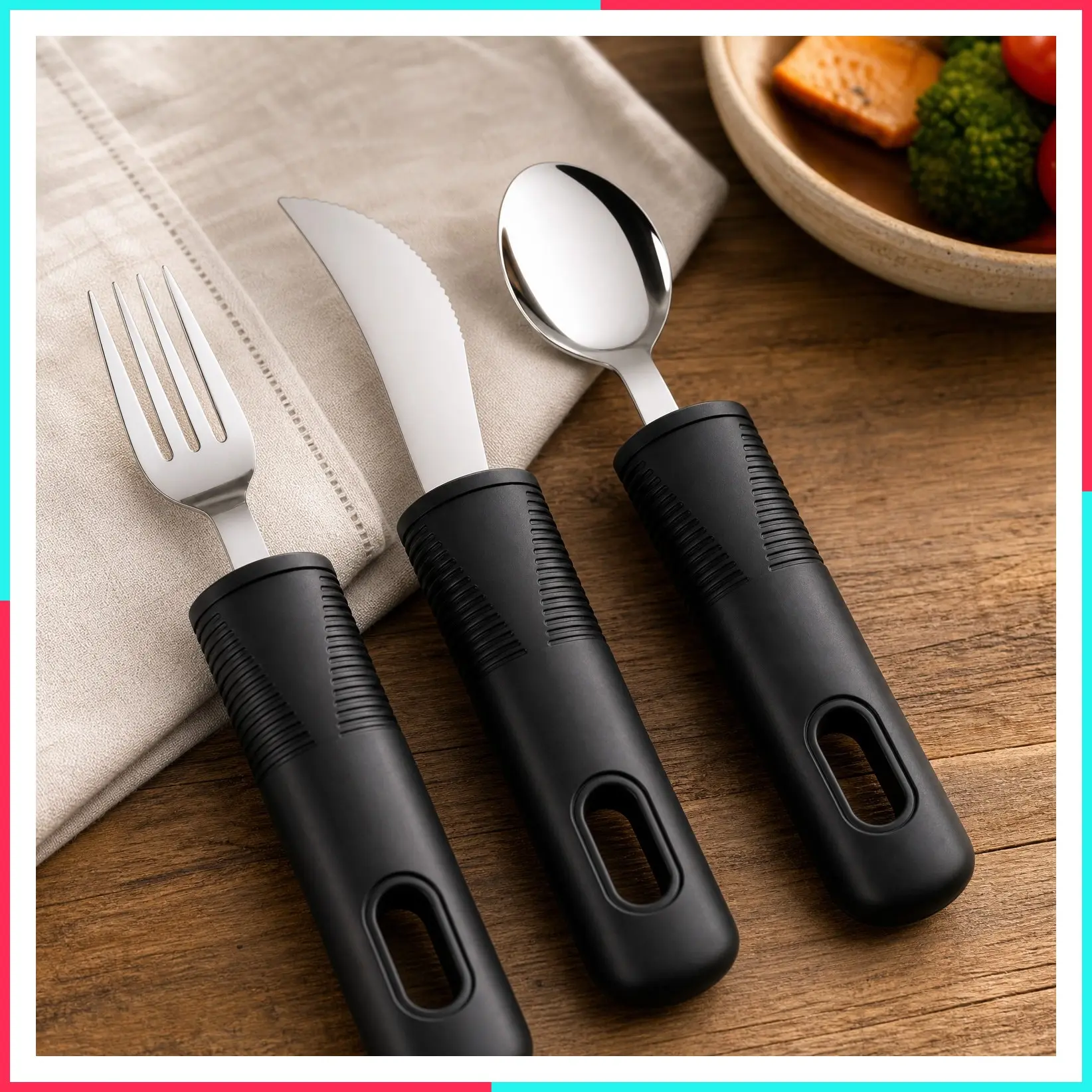 Adaptive Utensil Set for Arthritis, Parkinson's, Hand Tremors - Easy Grip Heavy Stainless Steel Spoon for Shaking Hands (Regular)