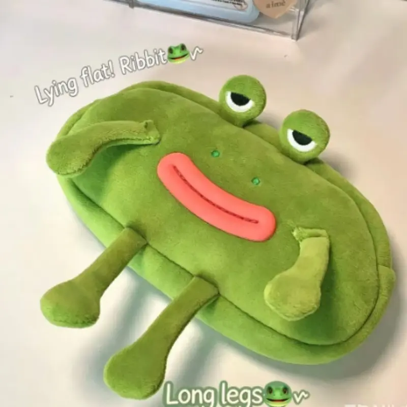 Funny Large Mouth Frog Plush Pencil Case, Cute Big Capacity Stationery Bag, Desktop Organizer for High School Students