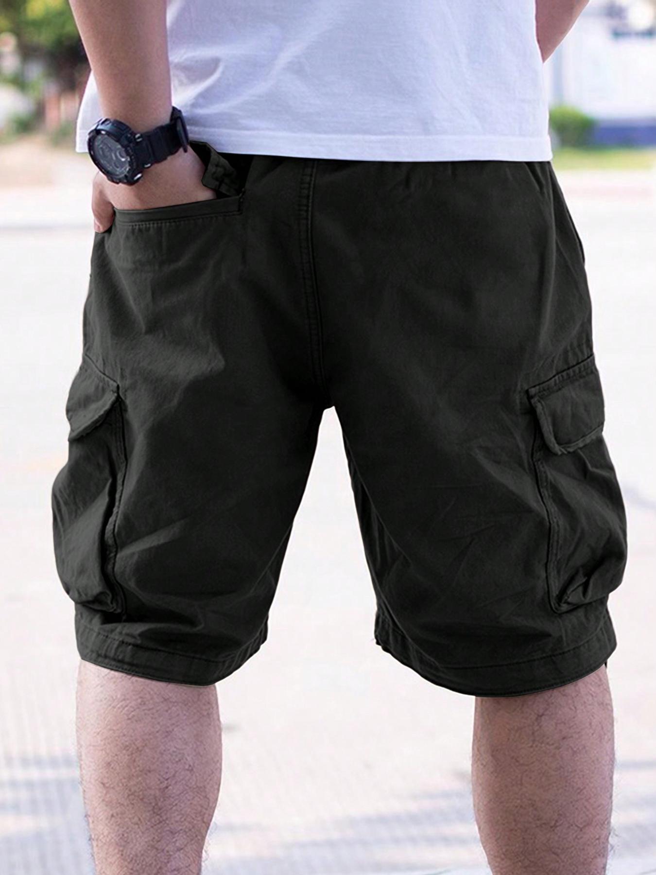 Men's Loose Solid Plain Drawstring Waist Cargo Shorts, Casual Comfy Pocket Design Shorts for Daily Outdoor Wear, Men's Bottoms for All Seasons