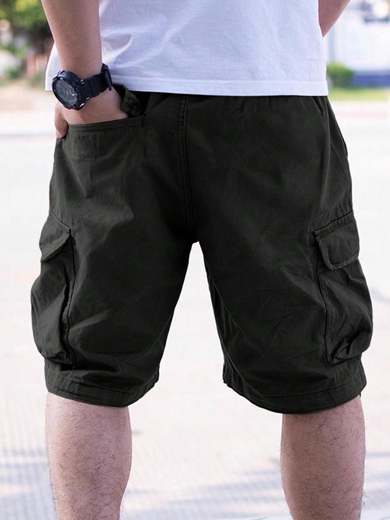 Men's Loose Solid Drawstring Waist Cargo Shorts, Casual Comfy Pocket Design Shorts for Daily Outdoor Wear, Men's Bottoms for All Seasons