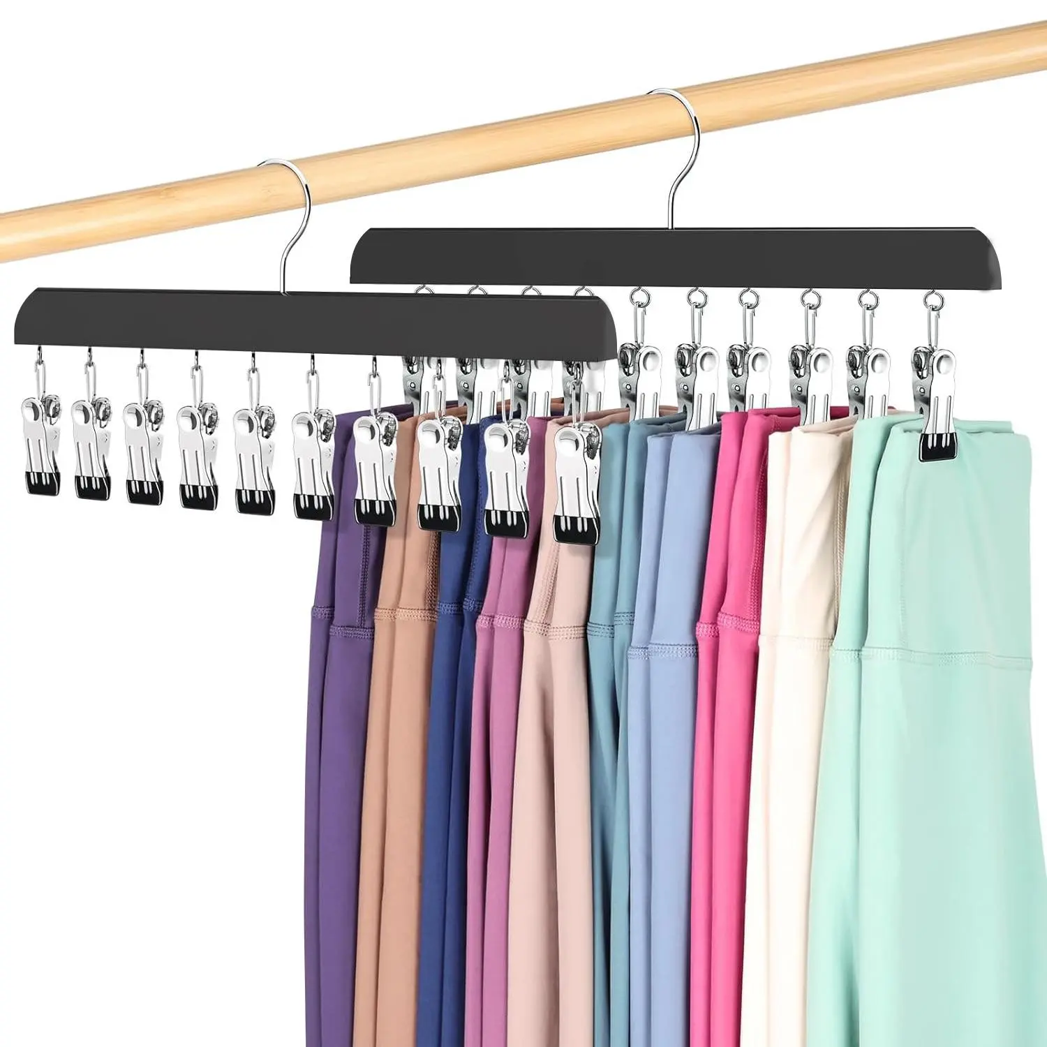 Jeans Hanger, Pants Hanger with 10pcs Clip, 1/2 Counts Multifunctional 360 ° Rotation Space Saving Clothes Hanger, Clothes Storage Rack for Home Wardrobe Balcony Dormitory Salon Hotel