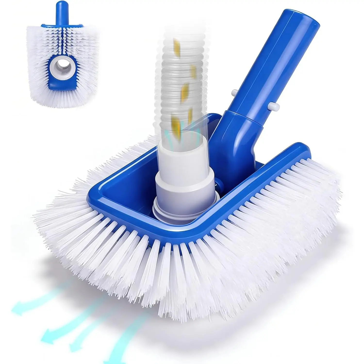 Pool Brush Head with Pool Vacuum Head for Inground & Above Ground Pools, Heavy Duty Nylon Scrubber with 1/4" or 1/2" Swivel Hose Connection, No Pole