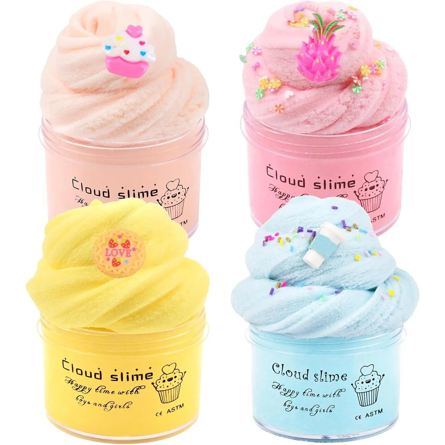 4 Pack Cloud Slime Kit, Soft and Non-Sticky Stress Relief Toy for Girls Boys Education, Party Gift and Birthday Gift, Kid Fun Toys
