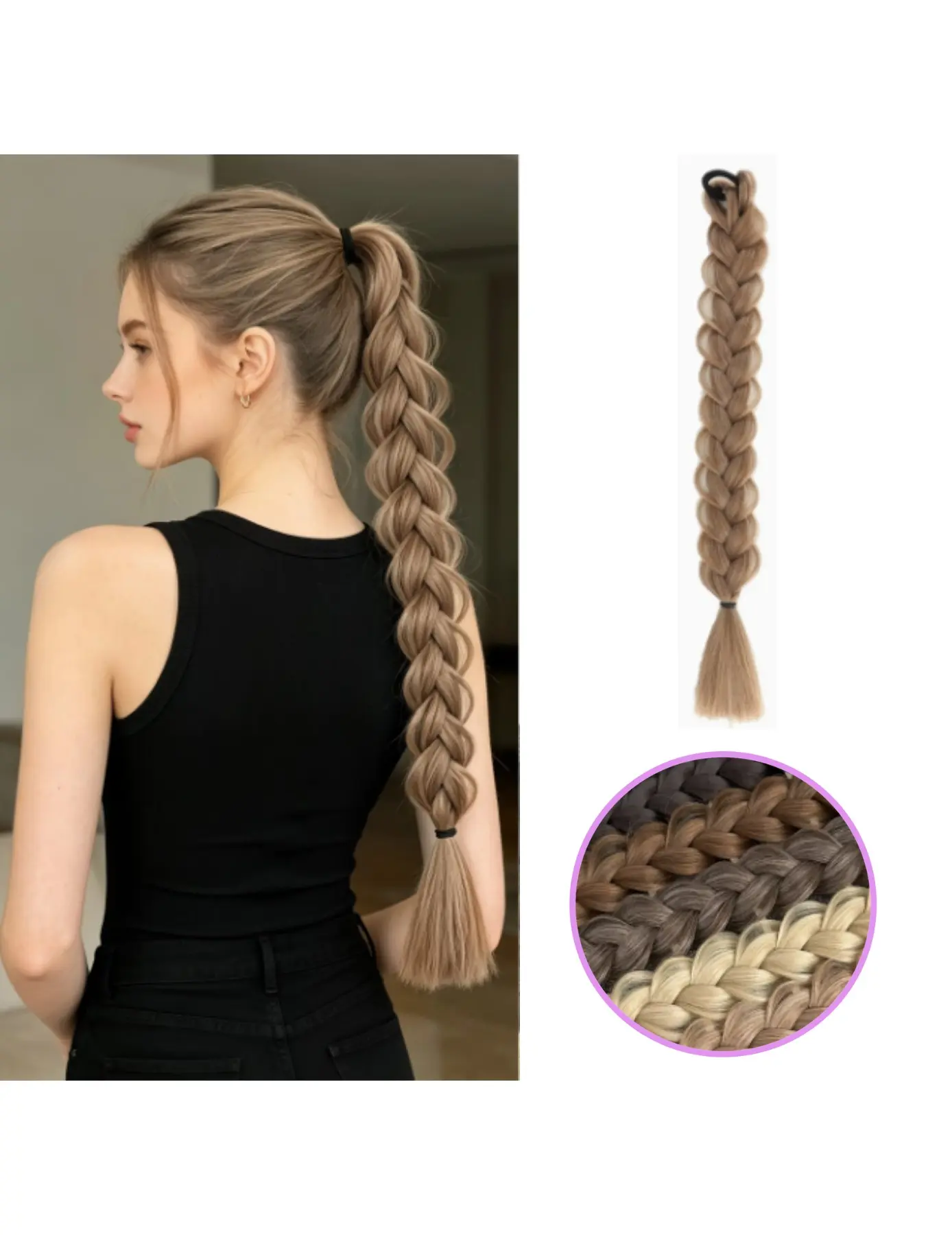 24IN Synthetic Hair Braided Headband Classic Wide Strands Wedding Disorderly Fluffy Braids Wig Band Headbands For Wigs Women Beauty Accessory