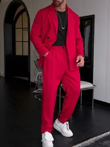 Men's suit set featuring a loose, casual cut suitable for everyday wear; a solid-color blazer suit with a distinctive, stylish street-style aesthetic.