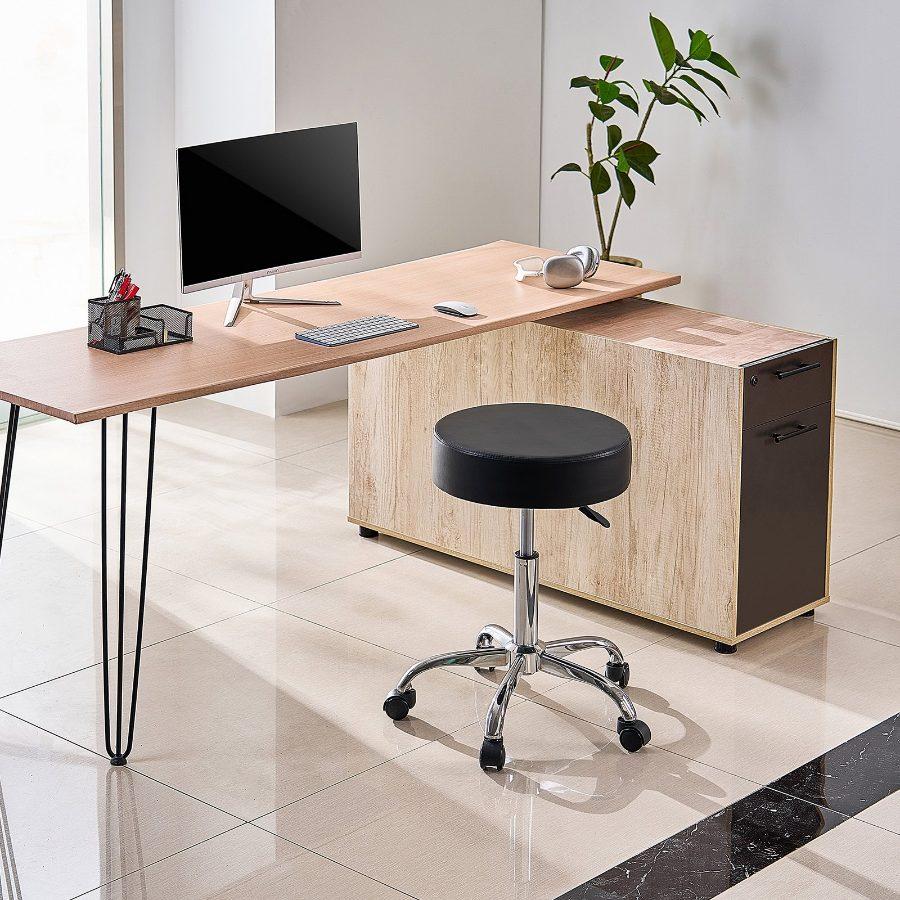 VEVOR Rolling Stool with Wheels, 450 LBS Weight Capacity Round Rolling Stool Chair, Height Adjustable Thickened PU Leather Swivel Stool for Salon, Spa, Massage, Tattoo, Clinic, Black