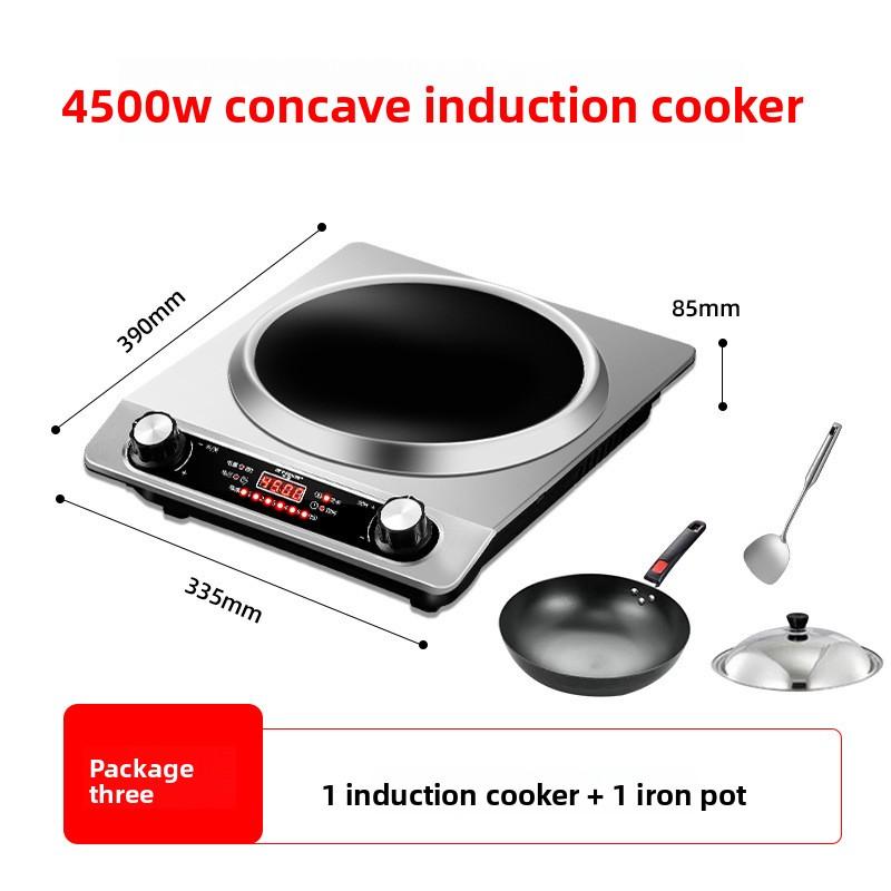 4500W Concave Electronic Induction Cooktop, Home High-Power Multifunction Kitchen Appliance with Full Wok Set for Stir-Fry, Hot Pot