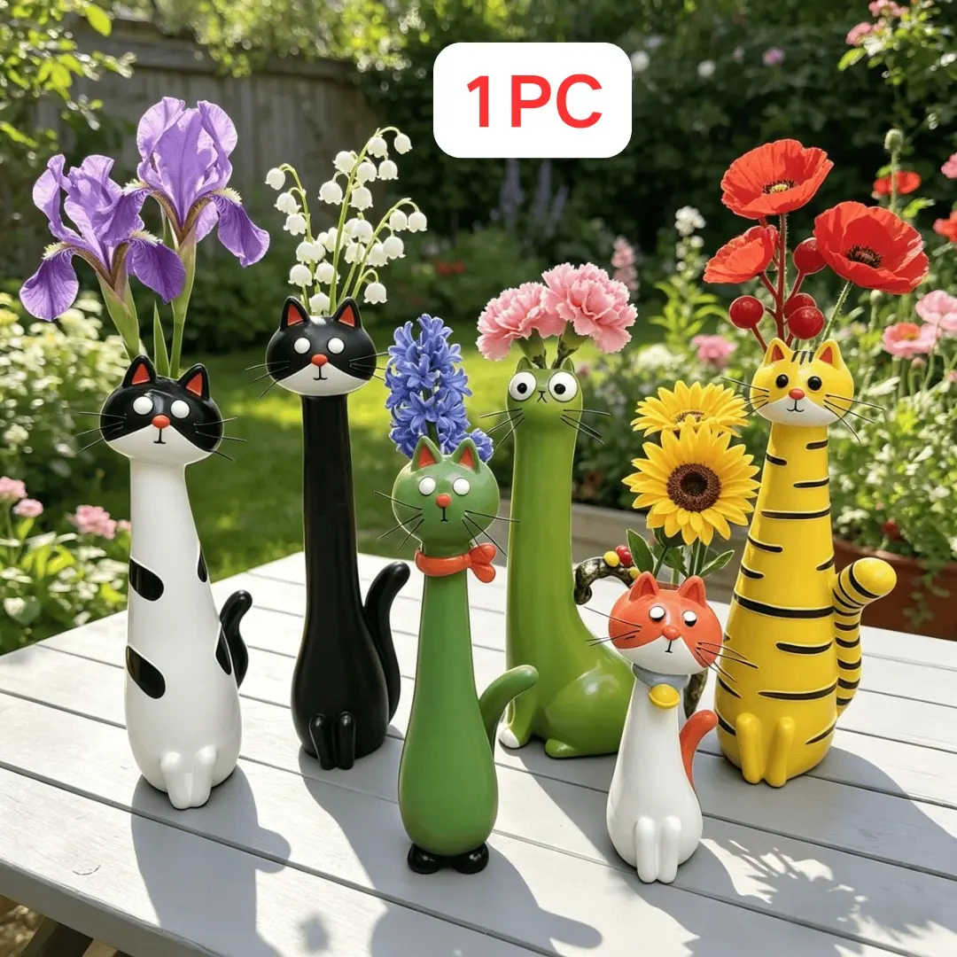Handmade Retro Bohemian Cat Vase, 5-7.5 Inch Unique Cat Planter, Home Desktop Decor, Living Room Entrance Ornament, Cat Lover Gift