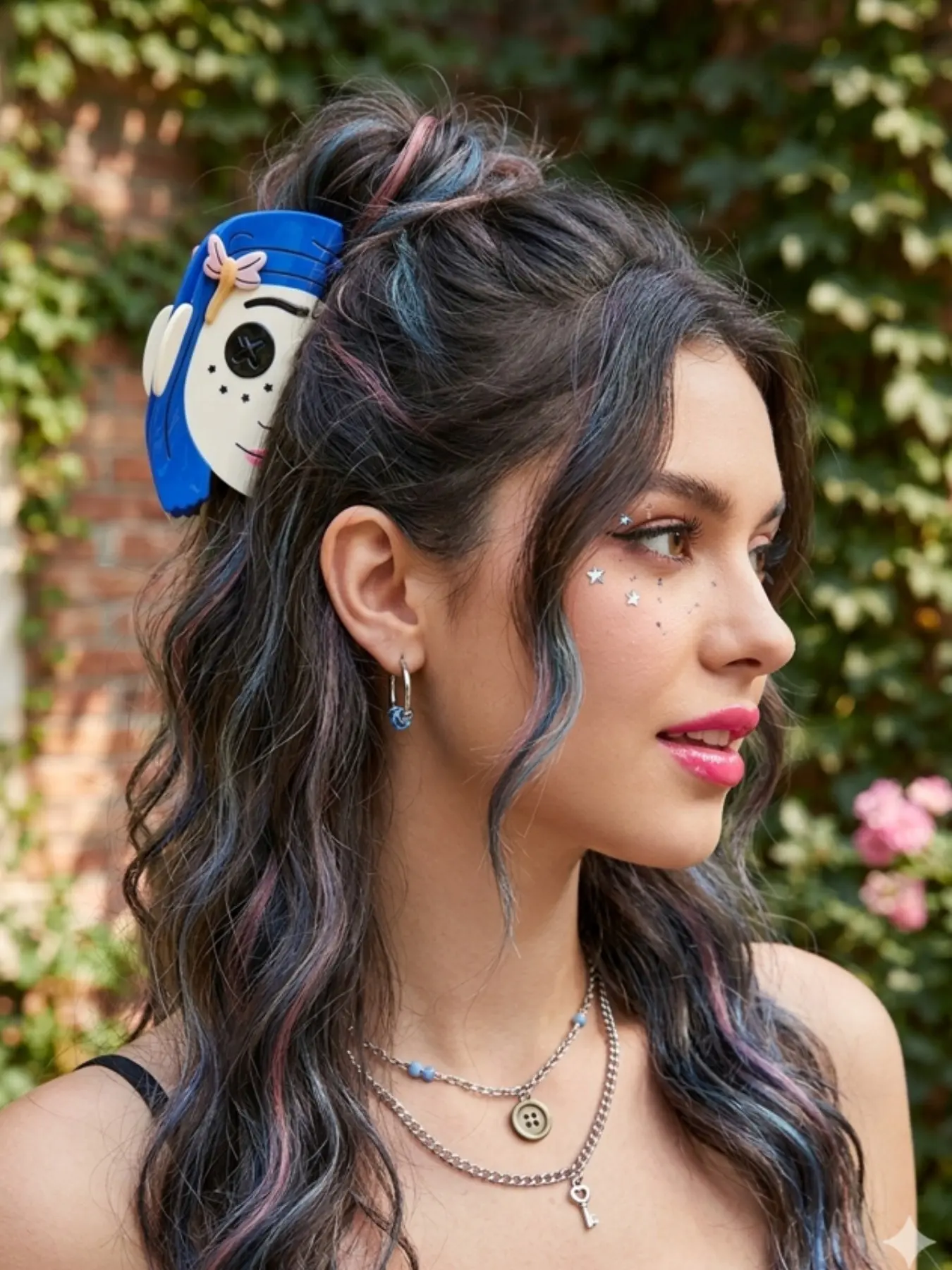 Cute Blue Hair Cartoon Girl Face Claw Clip With Bow Decor, Art Abstract Portrait Acrylic Shark Clip, Non Slip Strong Hold Funny Novelty Hair Accessories For Teen Girls,Ghost Mom Double-sided Girl Hairpin.