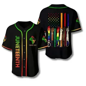 Juneteenth Be Kind Baseball Jersey, Pan African Colors Raised Hands Graphic, Since 1865 Cultural Pride Design, Unisex Button Up Streetwear