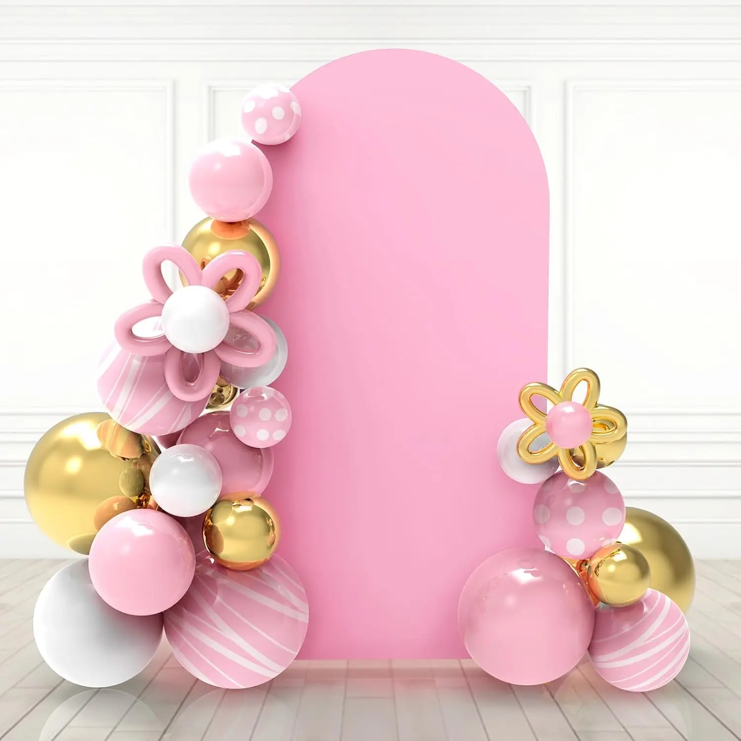 7.2Ft Pink Wedding Arch Backdrop Cover for Deco| Fitted 86.6in (220cm), Spandex, For Photography, Round Top Chiara Stand Cover for Birthday Baby Shower Anniversary Decoration