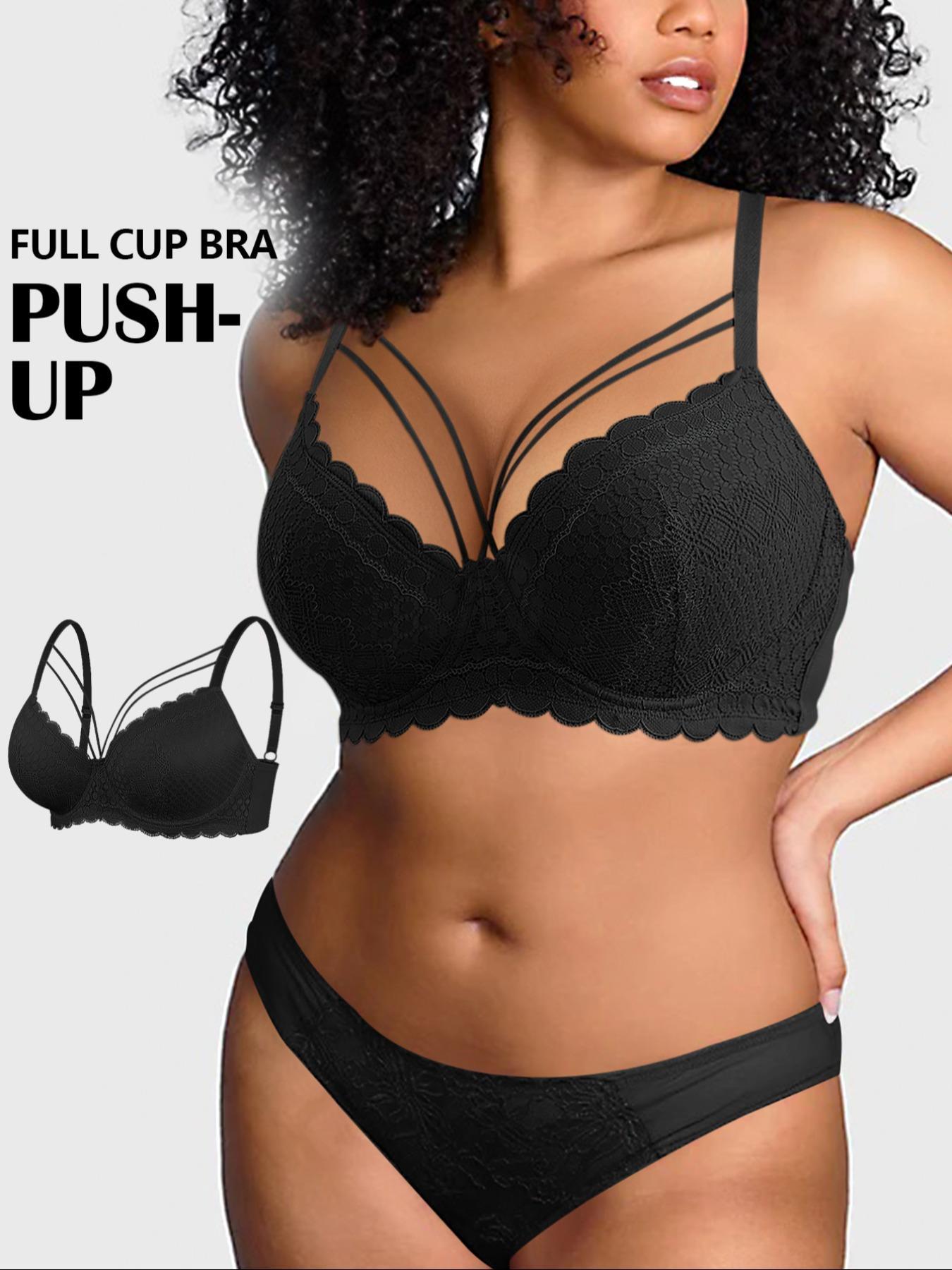 【Plus Size】 Solid Color Push Up Bra, Comfort and Fit Breathable Seamless Underwire Bra, Women's Lingerie for All Seasons